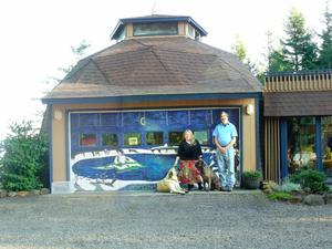 Crater lake mural on garage door